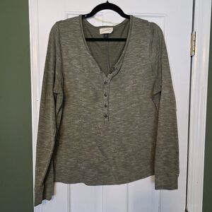 Olive Green Long Sleeve Henley Shirt